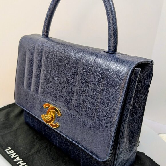 Chanel Rare Vintage Dark Blue Vertical Caviar Mademoiselle Kelly - Picture 2 of 16